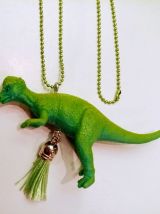 Collier dinosaure vert, Vélociraptor, fille, garçon