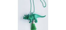 Collier dinosaure vert, Anchiceratops, fille, garçon