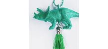 Collier dinosaure vert, Anchiceratops, fille, garçon