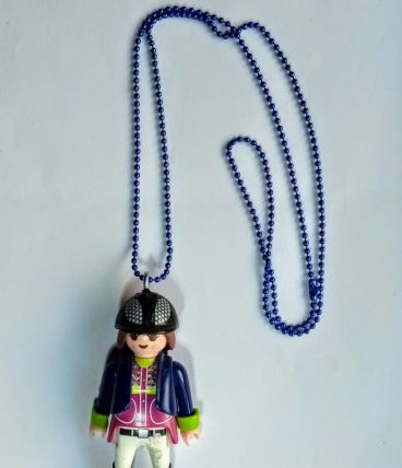 Collier Playmobil, bleu, cavalière, personnalisable