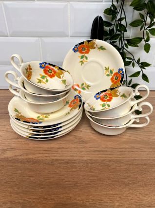 Set de 6 tasses et sous tasses en faïence