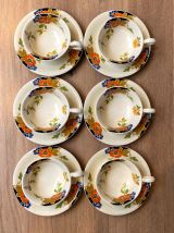 Set de 6 tasses et sous tasses en faïence