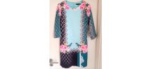 Robe droite style vintage, bleu ciel, multicolore