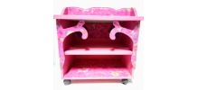 Meuble console à étagères sur roulettes, fuchsia