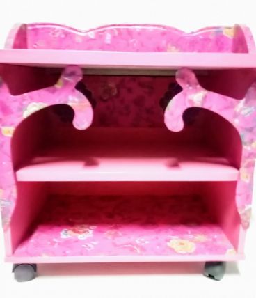 Meuble console à étagères sur roulettes, fuchsia