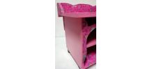 Meuble console à étagères sur roulettes, fuchsia