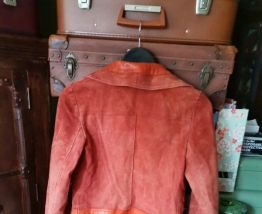 Veste courte cuir et daim marrron
