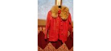 Veste cuir et col fourrure rouge