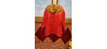 Veste cuir et col fourrure rouge