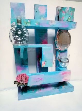 Etagère salle de bain en  palette, éclairage intégré