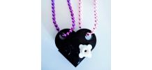Collier Lego cœur noir, fleur, se partage en 2