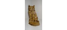 Chat  assis  bois  sculté   sur socle 