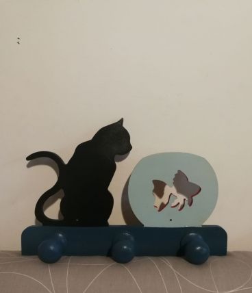 Porte manteau mural '' chat et poisson s n '' 