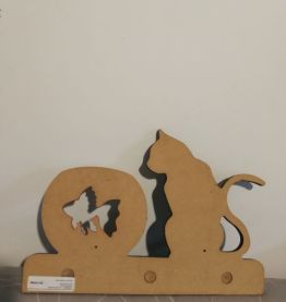 Porte manteau mural '' chat et poisson s n '' 