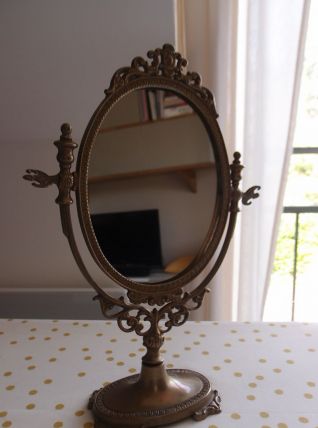 Miroir psyché sur pied en laiton