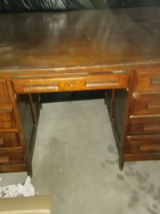 Bureau chêne vintage années 60 deux colonnes de tiroirs