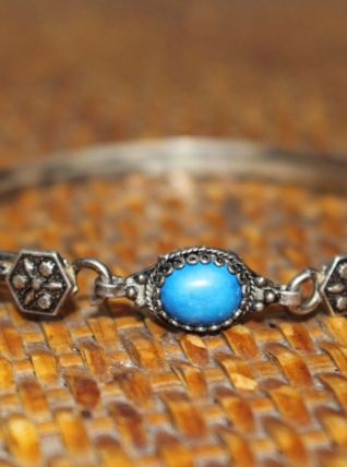 Ancien Bracelet argent et pierre bleu  année 70