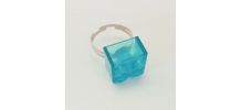Bague Lego à brique bleue translucide, argentée, réglable