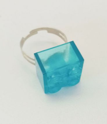 Bague Lego à brique bleue translucide, argentée, réglable