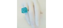 Bague Lego à brique bleue translucide, argentée, réglable