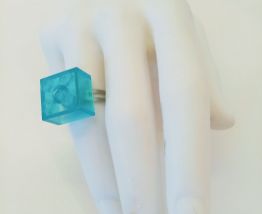 Bague Lego à brique bleue translucide, argentée, réglable