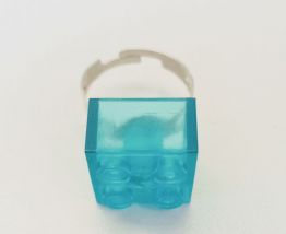 Bague Lego à brique bleue translucide, argentée, réglable