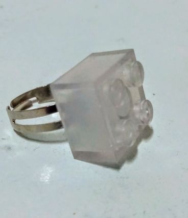 Bague Lego à brique translucide, argentée, réglable