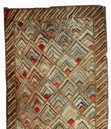 Tapis ancien Américain Hooked fait main, 1B497