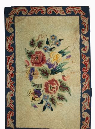 Tapis ancien Américain Hooked fait main, 1B499