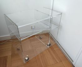 Meuble TV plexiglas acrylique style David Lange - TBE