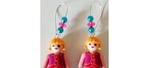 Boucles d'oreilles Playmobil/argentées, bleues, rouges