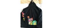 Sweat à capuche noir t xl peint main cartoon par wendy bon e