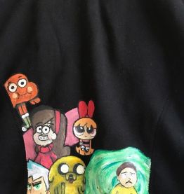 Sweat à capuche noir t xl peint main cartoon par wendy bon e