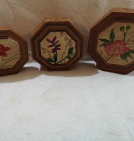LOT 3 PETITES Boites bois  tissus et Broderies
