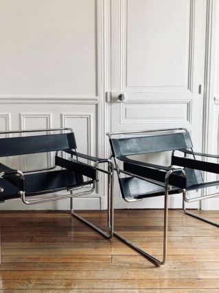 Marcel Breuer - Chaise Wassily B3 en cuir noir
