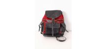 Sac berbère en cuir noir et tissu tissé rouge