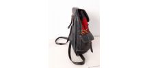 Sac berbère en cuir noir et tissu tissé rouge