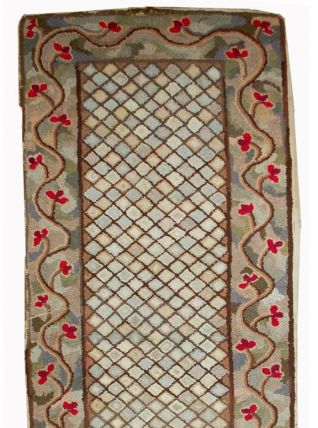 Tapis ancien Américain Hooked fait main, 1B509