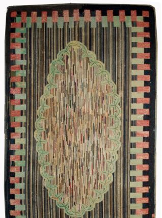 Tapis ancien Américain Hooked fait main, 1B511