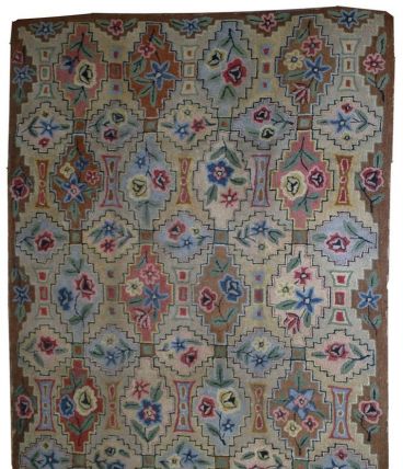 Tapis ancien Américain Hooked fait main, 1B537