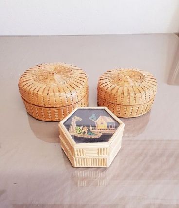 Boites à bijoux en roseau et osier lot de 3 ( refK23)