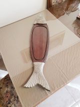 Plateau de découpe poisson en bois et argenté ( ref K 33 )