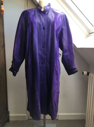 Manteau long cuir violet vitage - TBE
