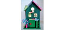 Lampe nichoir vert, lampe de chevet maison d'oiseau