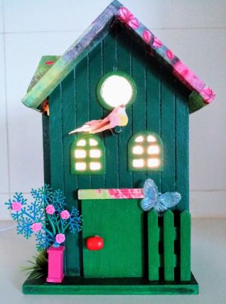 Lampe nichoir vert, lampe de chevet maison d'oiseau