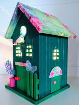 Lampe nichoir vert, lampe de chevet maison d'oiseau