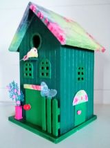 Lampe nichoir vert, lampe de chevet maison d'oiseau