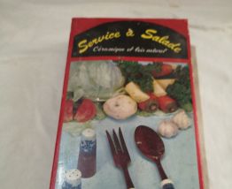 ensemble a salade en ceramique et bois années 70 