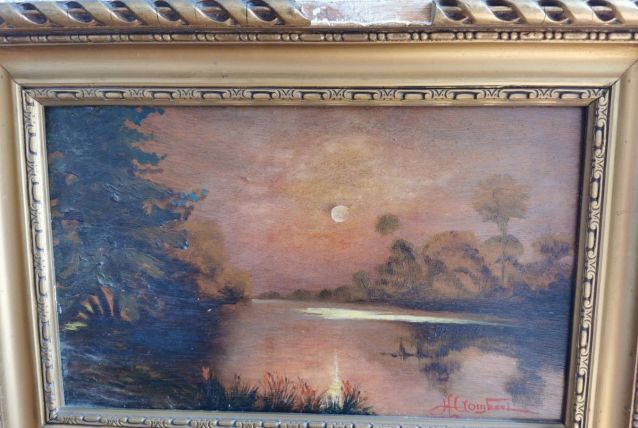 Paysage encadré. Tableau à huile. 35x20.