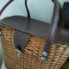 Sac cabas sacoche panier en osier cuir marron rétro vintage